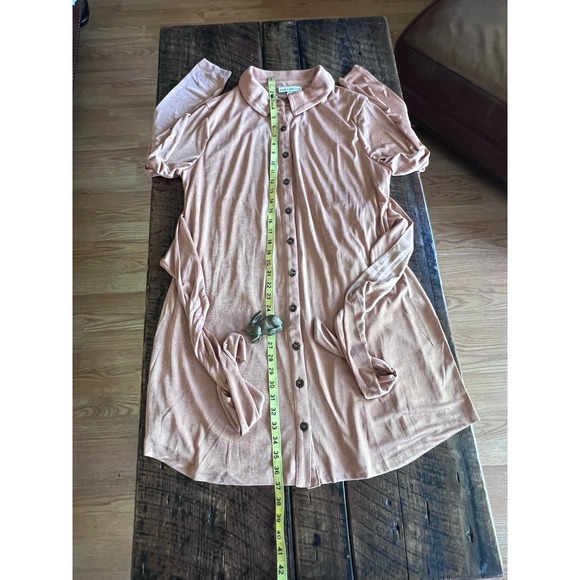 And Now This Salmon colored belted front tie button down shift shirt lined dress - Picture 7 of 10